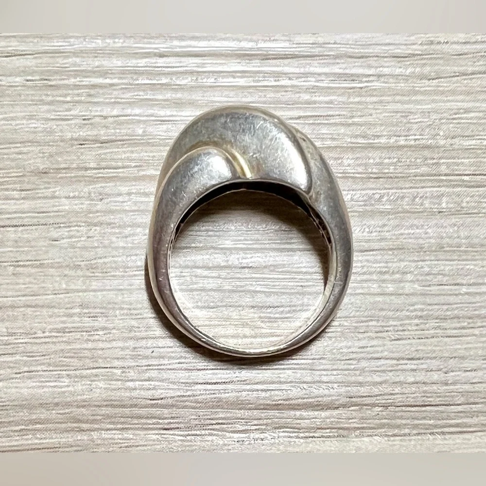 Vintage Designer Signed (R) Sterling Silver Modernist Wavy Dome Ring, Size 5.5